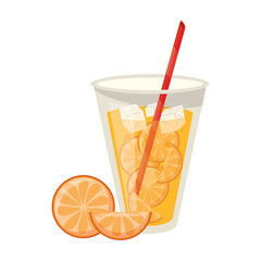 Orange juice with straw cartoon isolated