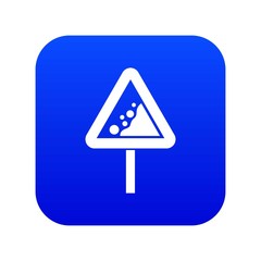 Falling rocks warning traffic sign icon digital blue for any design isolated on white vector illustration