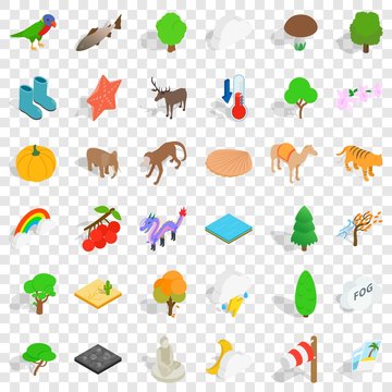 Jungle icons set. Isometric style of 36 jungle vector icons for web for any design