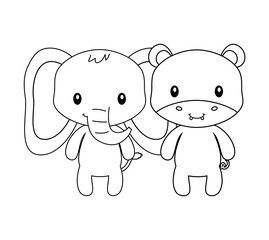 cute hippopotamus with elephant animals
