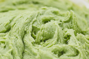Close up on green cookie dough. Spring holidays cooking concept.
