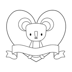 cute koala in frame with heart shape and ribbon