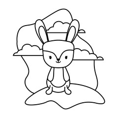 cute rabbit animal in landscape natural isolated icon