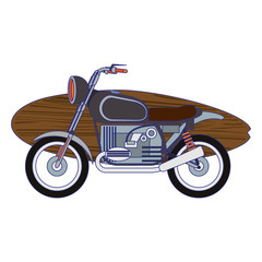 Vintage motorcycle with surf tables cartoon
