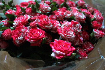 Large bouquet of pink roses on the floor