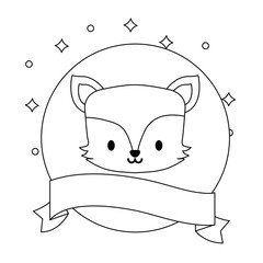 head of cute fox in frame circular with ribbon