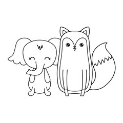 cute elephant with fox animals isolated icon