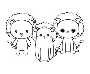cute lions animals isolated icon