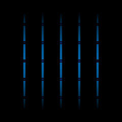 3d blue fading neon light elements, vertical lines and dots on black background. Futuristic abstract pattern. Texture for web-design, website, presentations, digital printing, fashion, concept design.