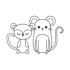 cute mouse with monkey animals isolated icon
