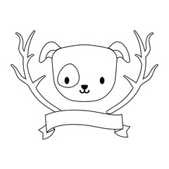 head of cute dog with tree branches and ribbon