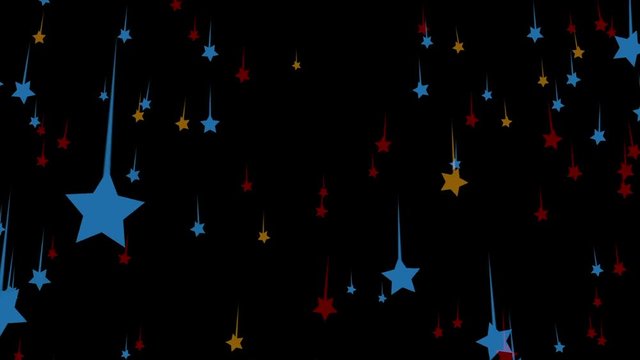 Colorful abstraction of small stars falling on the black background. Animation. Beautiful colorful starfall