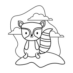 cute raccoon animal in landscape natural isolated icon