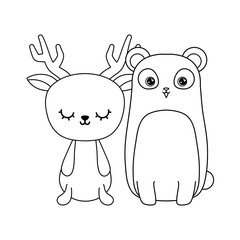 cute reindeer with panda bear animals isolated icon