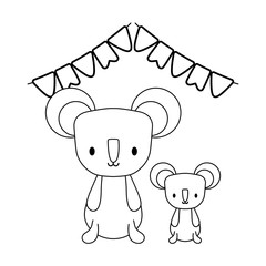 cute koalas animals with garlands hanging