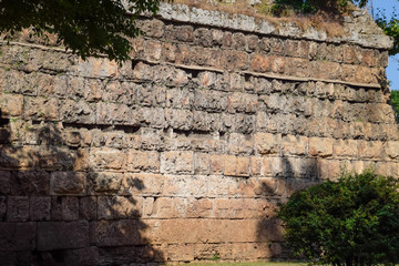 The wall near the gate of Hadrian, the texture of the stone walls of ancient stone blocks.