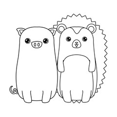 cute piggy with porcupine animals isolated icon