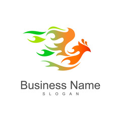 Obraz premium the bird logo flies at full speed and the wings resemble fire, the logo is ready for use