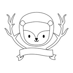 head of cute lion with tree branches and ribbon