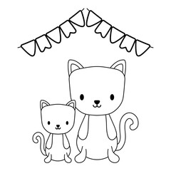 cute cats animals with garlands hanging