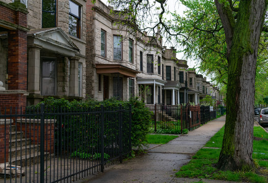 Row Of Old Homes In Logan Square Chicago	