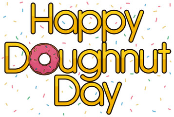 Golden Greeting Sign with Sparkles to Celebrate Doughnut Day, Vector Illustration