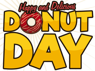 Commemorative Greeting Sign for Donut Day Celebration, Vector Illustration