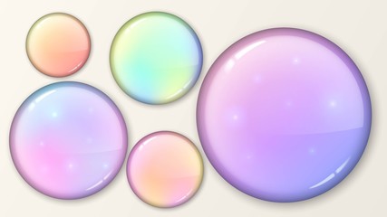 Vector background with neon round blots. Glossy gradient circles. Drops of paint