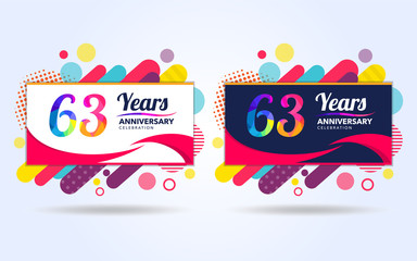 Fototapeta premium 63 years pop anniversary modern design elements, colorful edition, celebration template design, pop celebration template design, white and black background