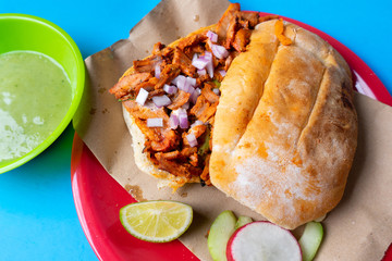 Mexican food: pork sandwich also known as 