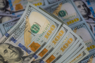Closeup of american banknotes of one hundred dollars