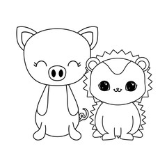 cute piggy with porcupine animals isolated icon
