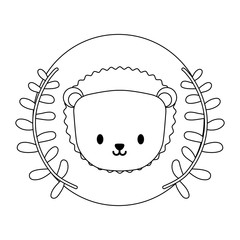 head of cute porcupine in frame circular with crown of leafs