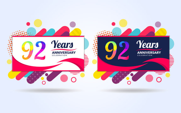 92 years pop anniversary modern design elements, colorful edition, celebration template design, pop celebration template design, white and black background