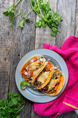 Mexican food: Authentic tacos al pastor with lime and pineapple