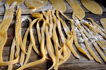Making homemade noodles in the kitchen.