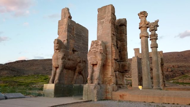 Entrance Massive Statues at Persepolis at Sundown.