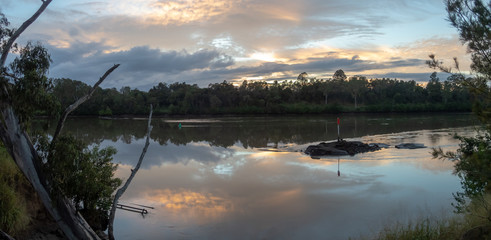 River Sunrise Reflection Panorama