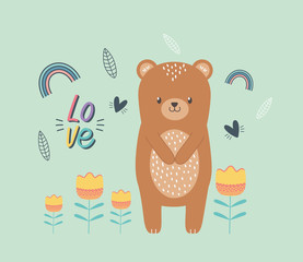 Bear cartoon and leaves design vector illustration