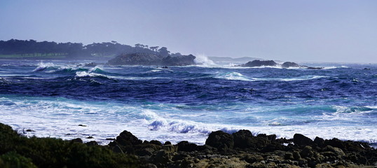 Panoramic landscape of the Pacific Coastline along State Road 1, California.