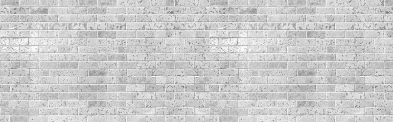 Panorama of White brick tile wall seamless background and texture