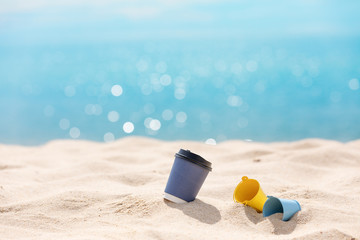 coffee paper cup on beach - Summer Holidays