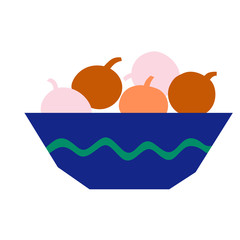 Bowl of fruit geometric illustration isolated on background