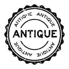 Grunge black antique word round rubber seal stamp on white background