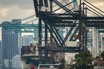 Cargo ship loaded at Port of Miami