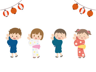 Fototapeta premium 盆踊り かわいい夏祭りのイラスト素材