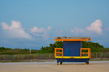 Miami Beach lifeguard hut blue and orange colors