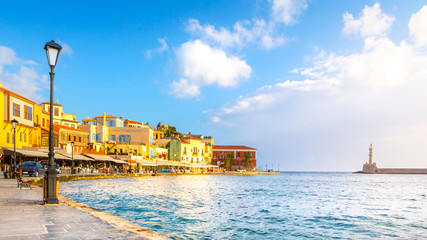Fototapeta premium View of the old port of Chania, Crete, Greece.