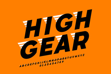 Naklejka premium Speed style font, alphabet and numbers