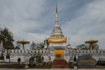 White pagoda of Wat Phra That Khao Noi, Nan Province, Thailand